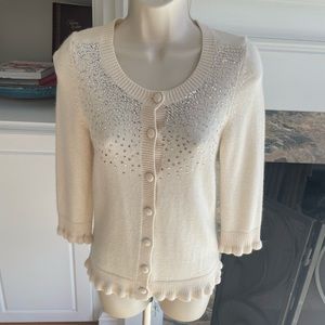 Juicy Couture cream sweater with silver sequins- petite